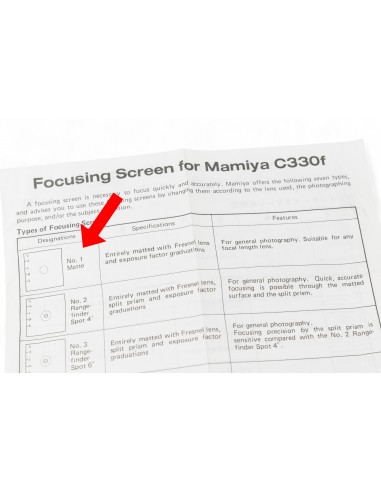 Mamiya C330 No. 1 Matte Focusing Screen